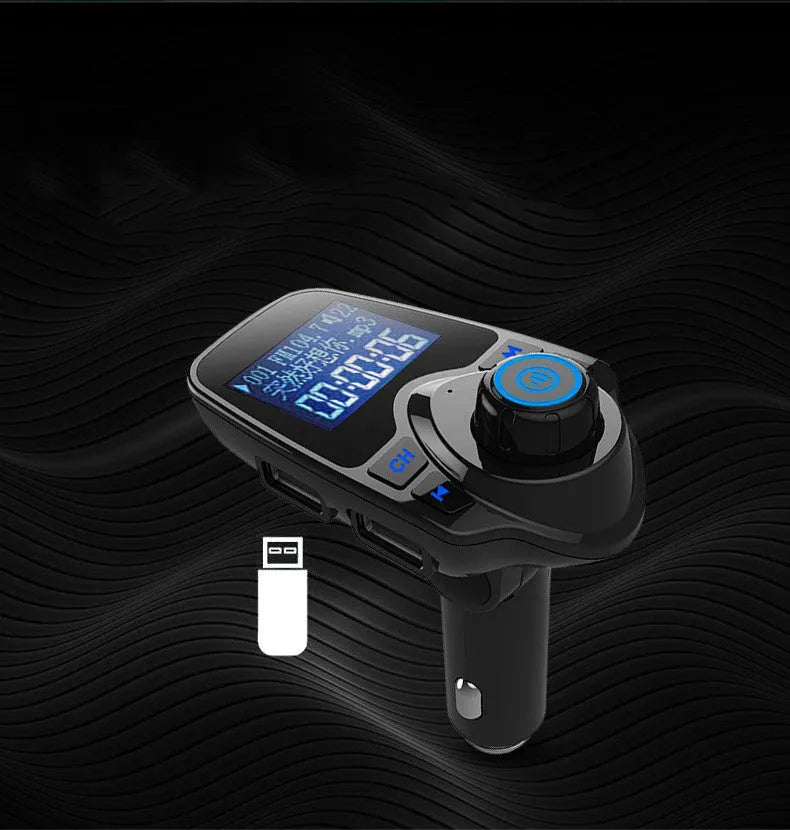 Black G7 car Bluetooth FM transmitter with USB port and TF card slot for hands-free calling and music streaming