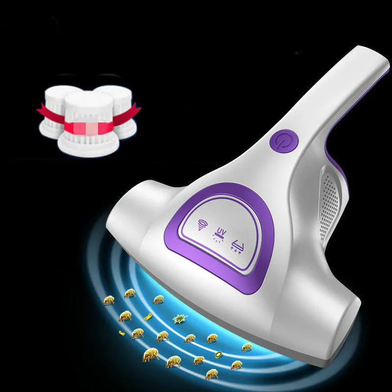 Handheld vacuum mite cleaner in pink colour with UK plug and cleaning attachments