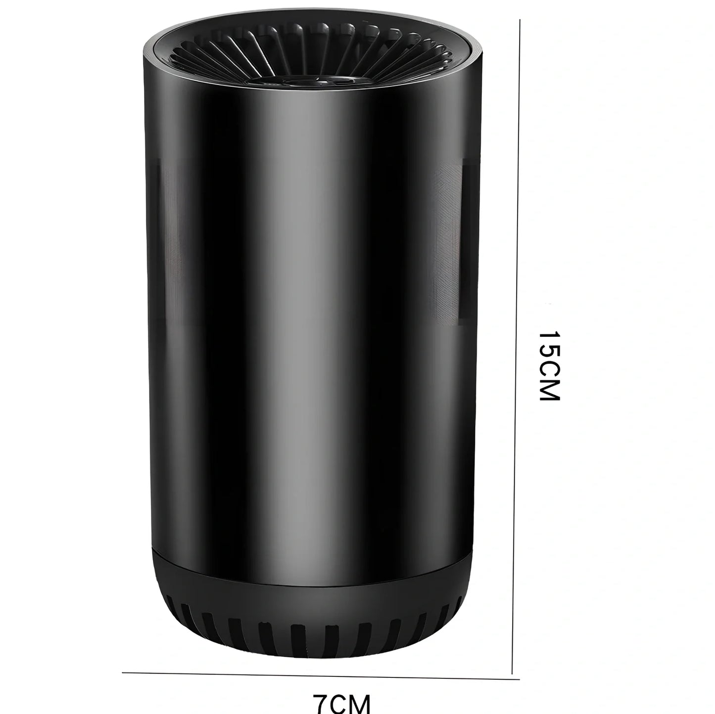 Black-grey 12V car windshield heater with suction cup mount measuring 15x7cm with 1.5m cable