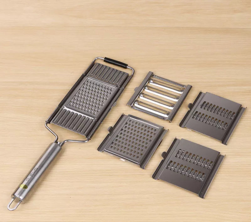 Stainless steel grater and slicer set with non-slip handle for efficient kitchen prep