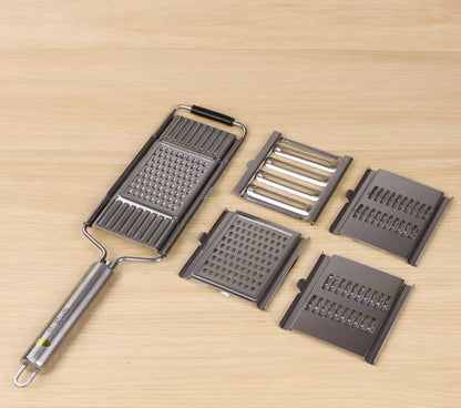Stainless steel grater and slicer set with non-slip handle for efficient kitchen prep