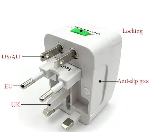 Multi-function conversion plug for global travel with UK, US, EU, AU socket compatibility