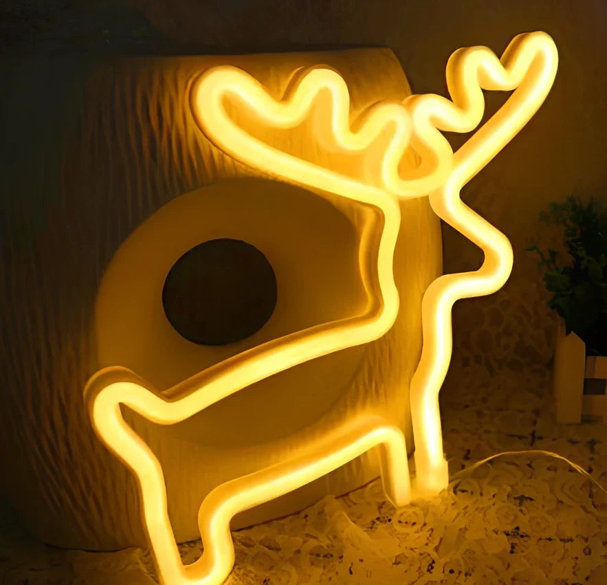 LED neon decorative light with acrylic back panel showing USB power connection and multiple design options