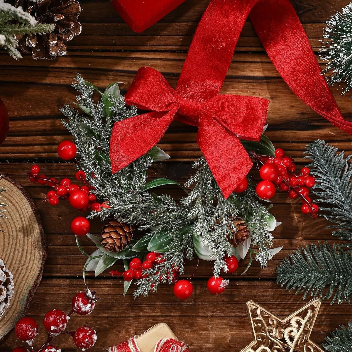Handmade plastic Christmas garland with bowknot ribbon design, available in seven colour and motif options