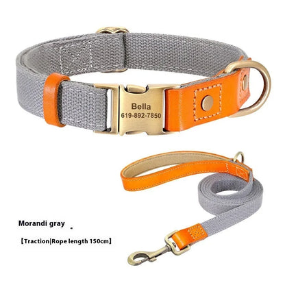 Small dog mohair collar and matching leash in muted green colour with lettering.