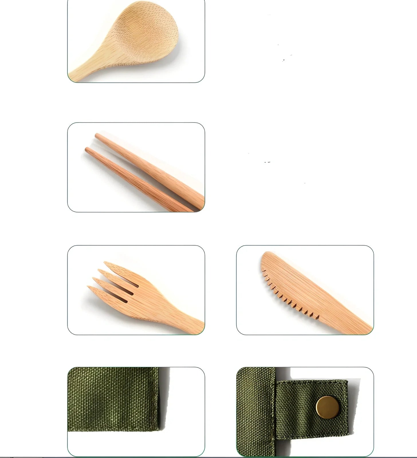Bamboo travel cutlery set with 7 Japanese-style utensils in carrying pouch for sustainable dining