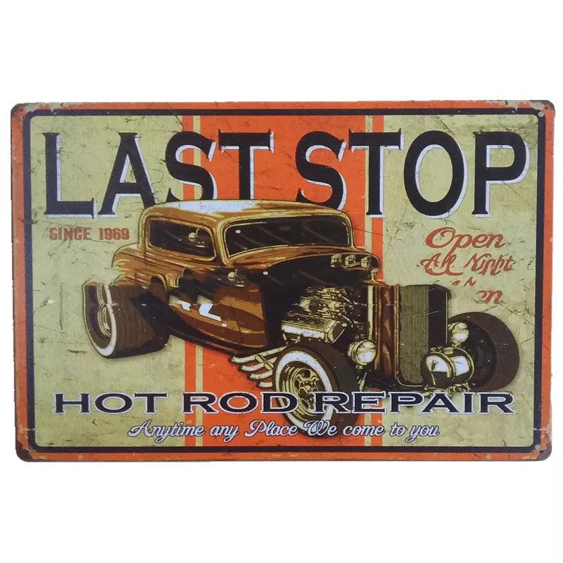 Retro tin painting metal craft with car and motorcycle design, 20x30cm