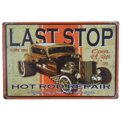 Retro tin painting metal craft with car and motorcycle design, 20x30cm