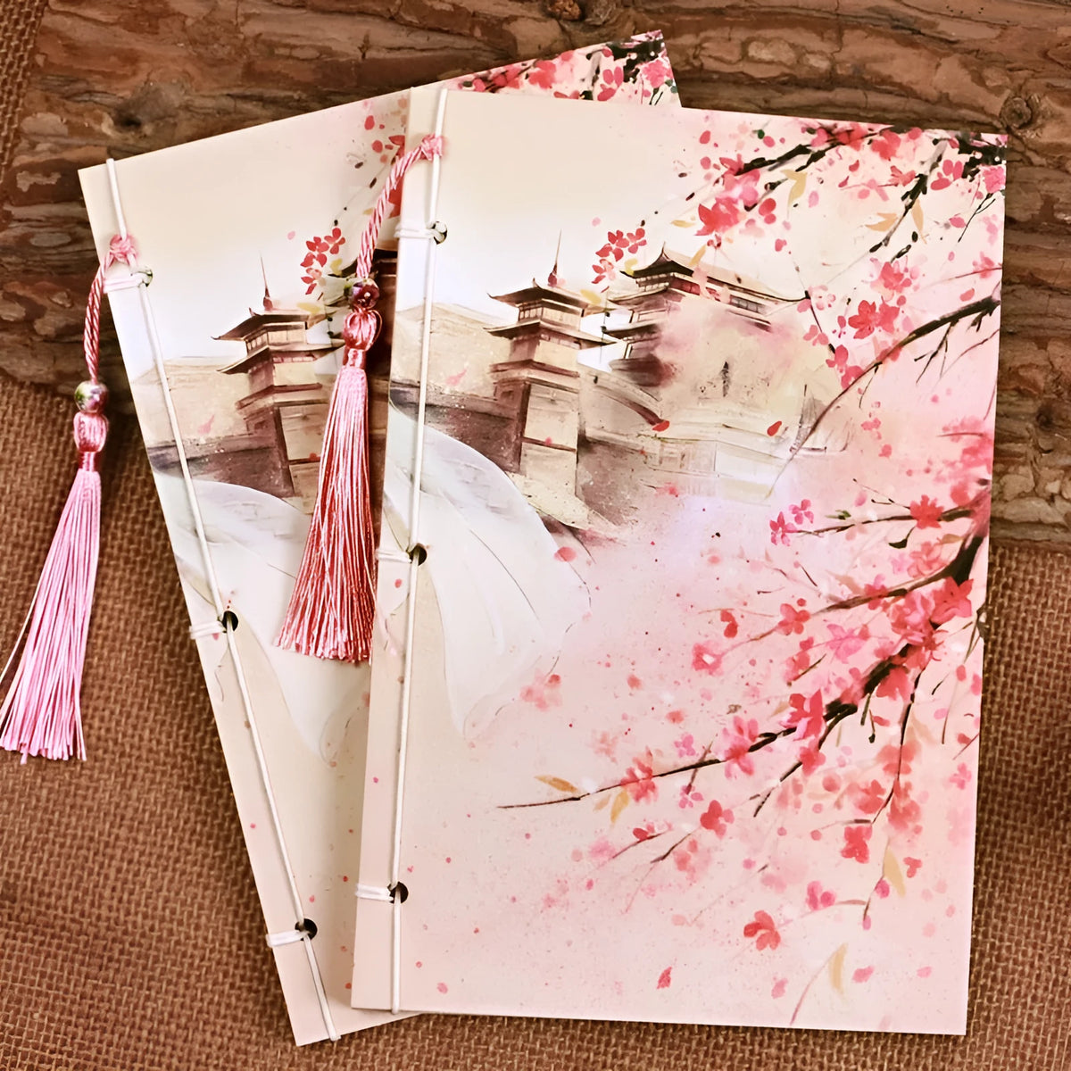 Watercolour-themed retro Chinese style thread-bound notebook in Azalea colour with 208x140mm dimensions