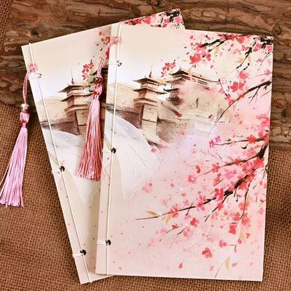 Watercolour-themed retro Chinese style thread-bound notebook in Azalea colour with 208x140mm dimensions