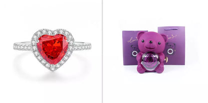 Eternal Rose Teddy Bear Jewelry Box with rotating drawer and preserved rose