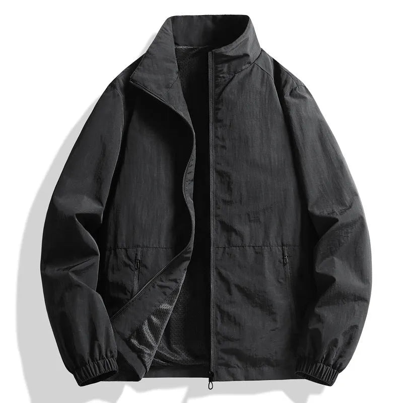 Men's nylon stand collar workwear top with zipper pocket, regular sleeves, five colours, sizes M to 5XL