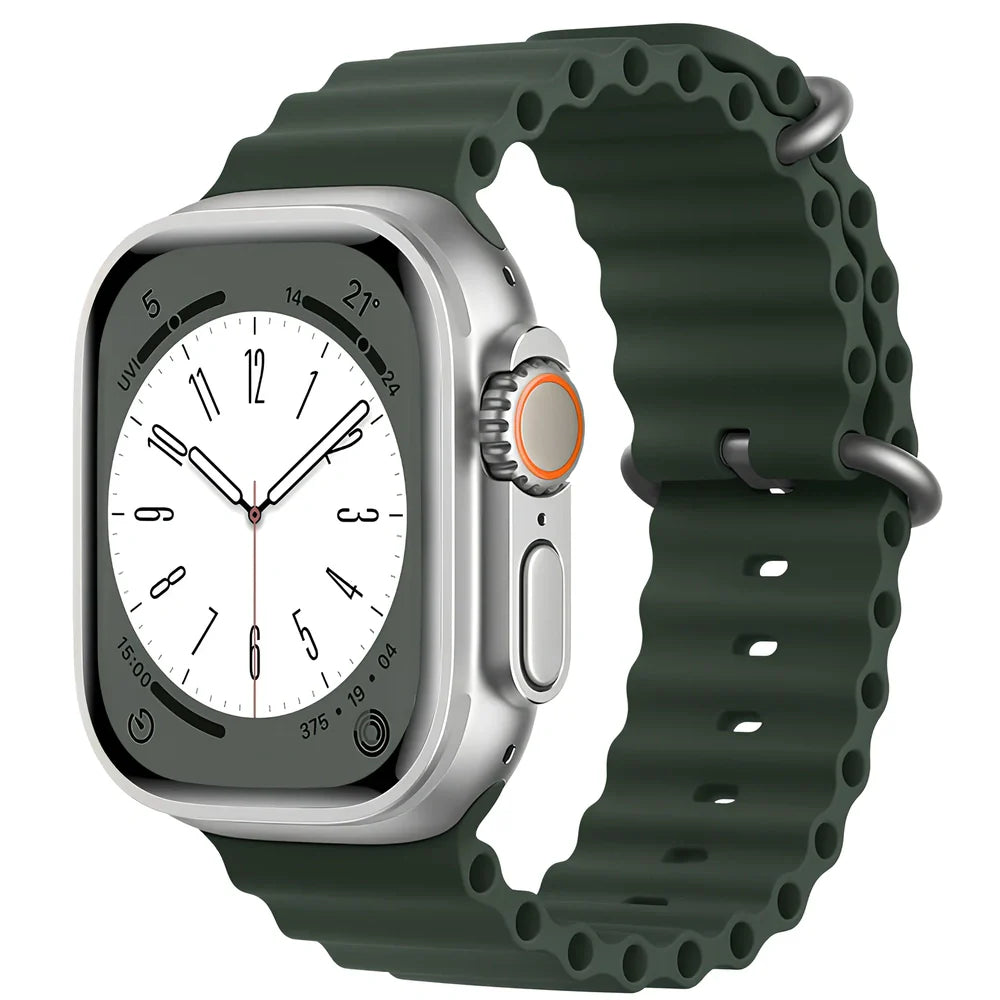 Ocean silicone watch band in midnight blue for Apple Watch 42mm, with buckle closure and flexible fit