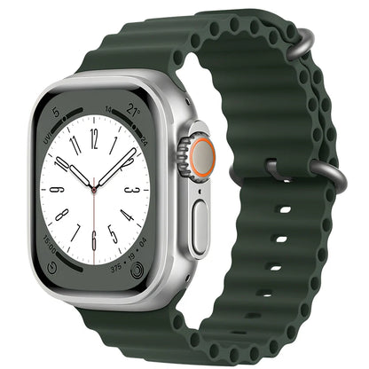 Ocean silicone watch band in midnight blue for Apple Watch 42mm, with buckle closure and flexible fit