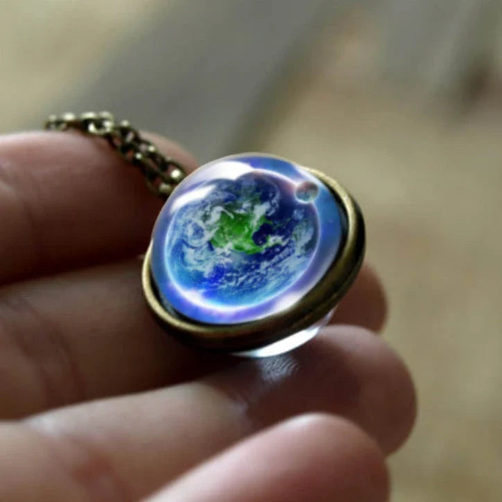 Mesmerizing double-sided galaxy pendant necklace in various celestial patterns and colors