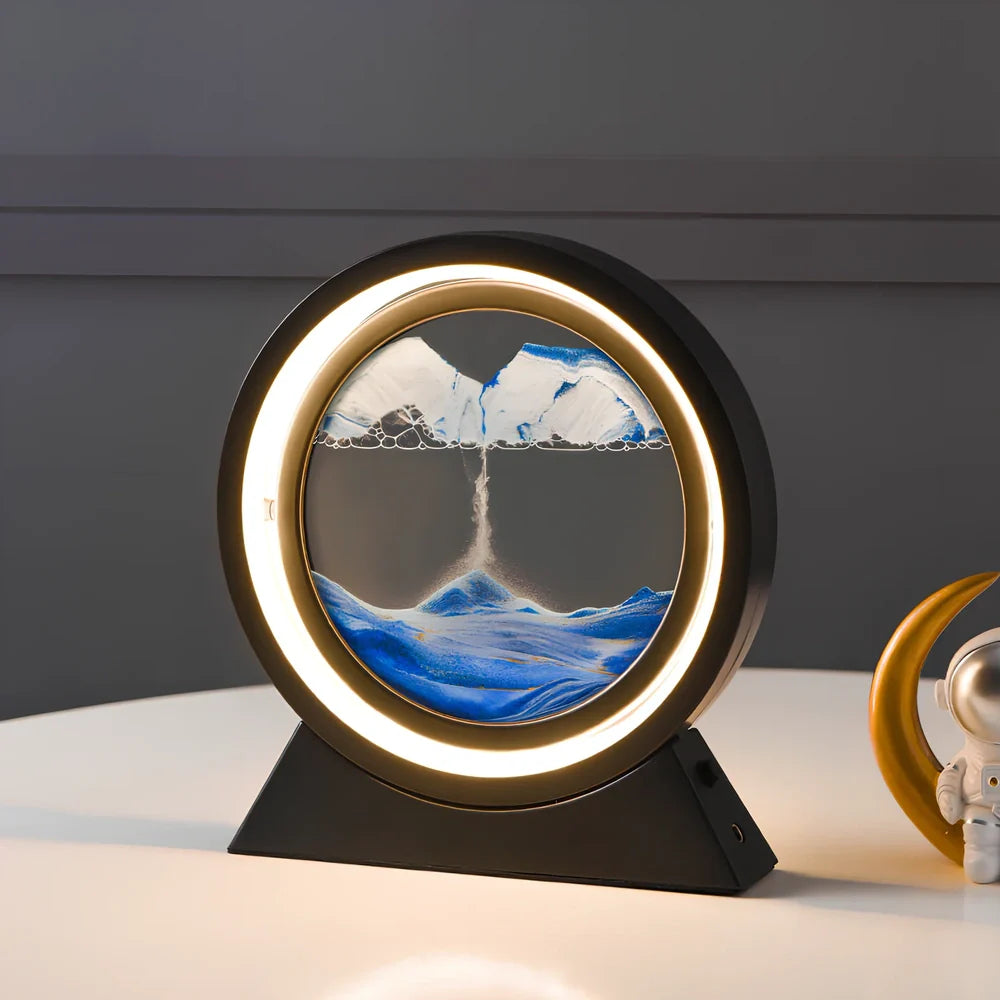 3D dynamic art ornament with quicksand motion effect in blue colour, 24cm height