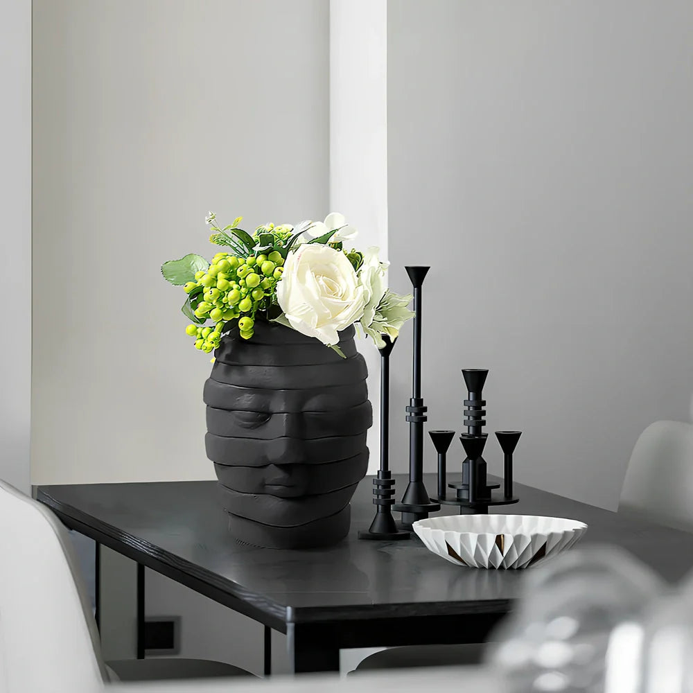 Nordic-style ceramic art vase with matte finish, 20-25cm height, black or white colour options