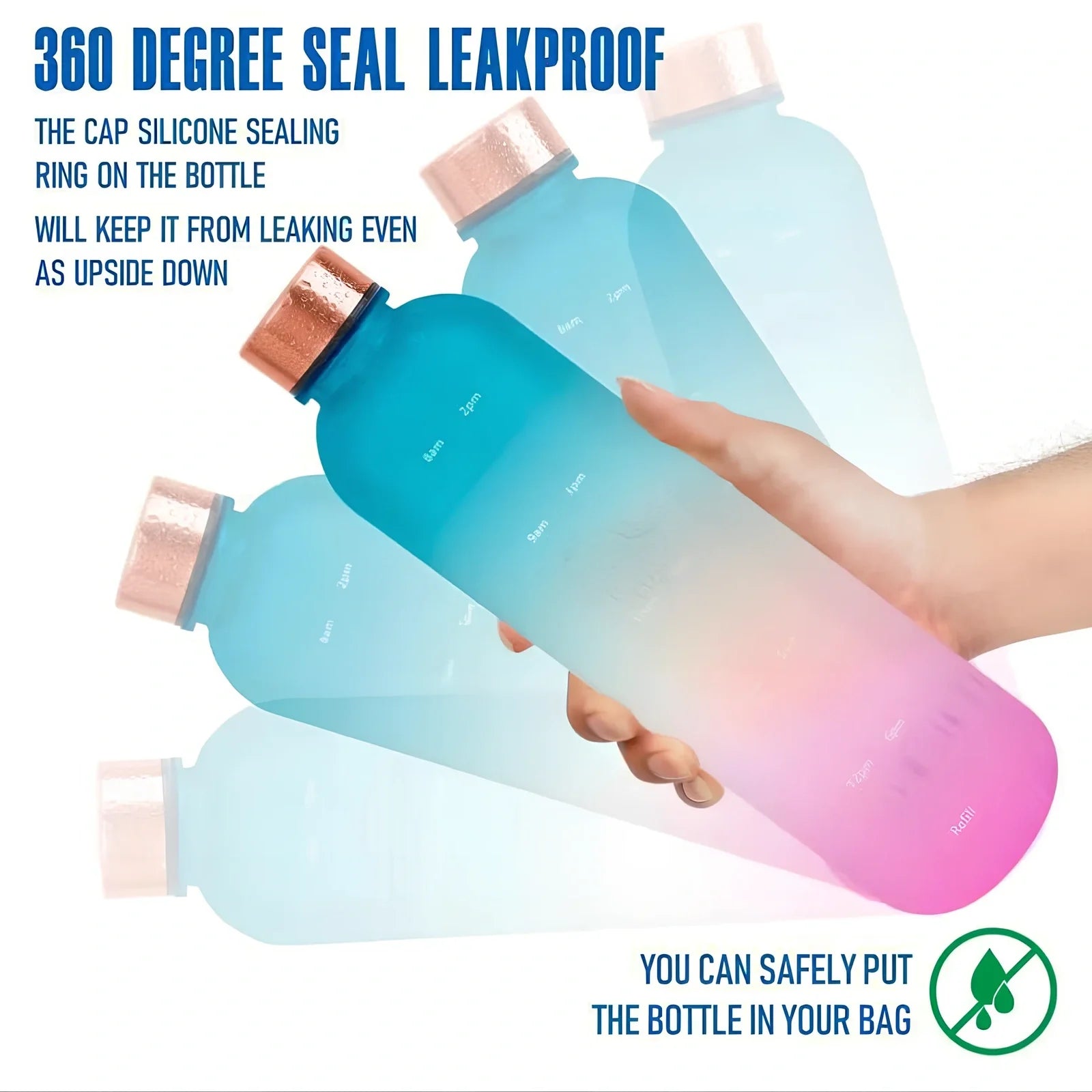 1-litre Tritan sports water bottle with frosted gradient finish and integrated handle in blue powder gradient colour