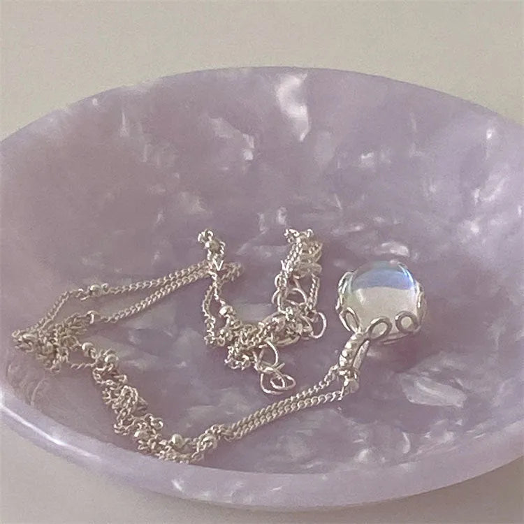 Ornamental stone necklace with geometric silver pendant on adjustable 41-50cm curb chain