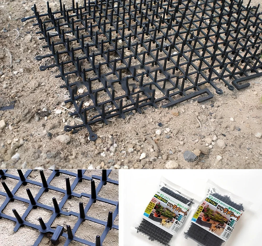 Garden cat scat mat with 1.8cm plastic spikes for pet deterrence on grass
