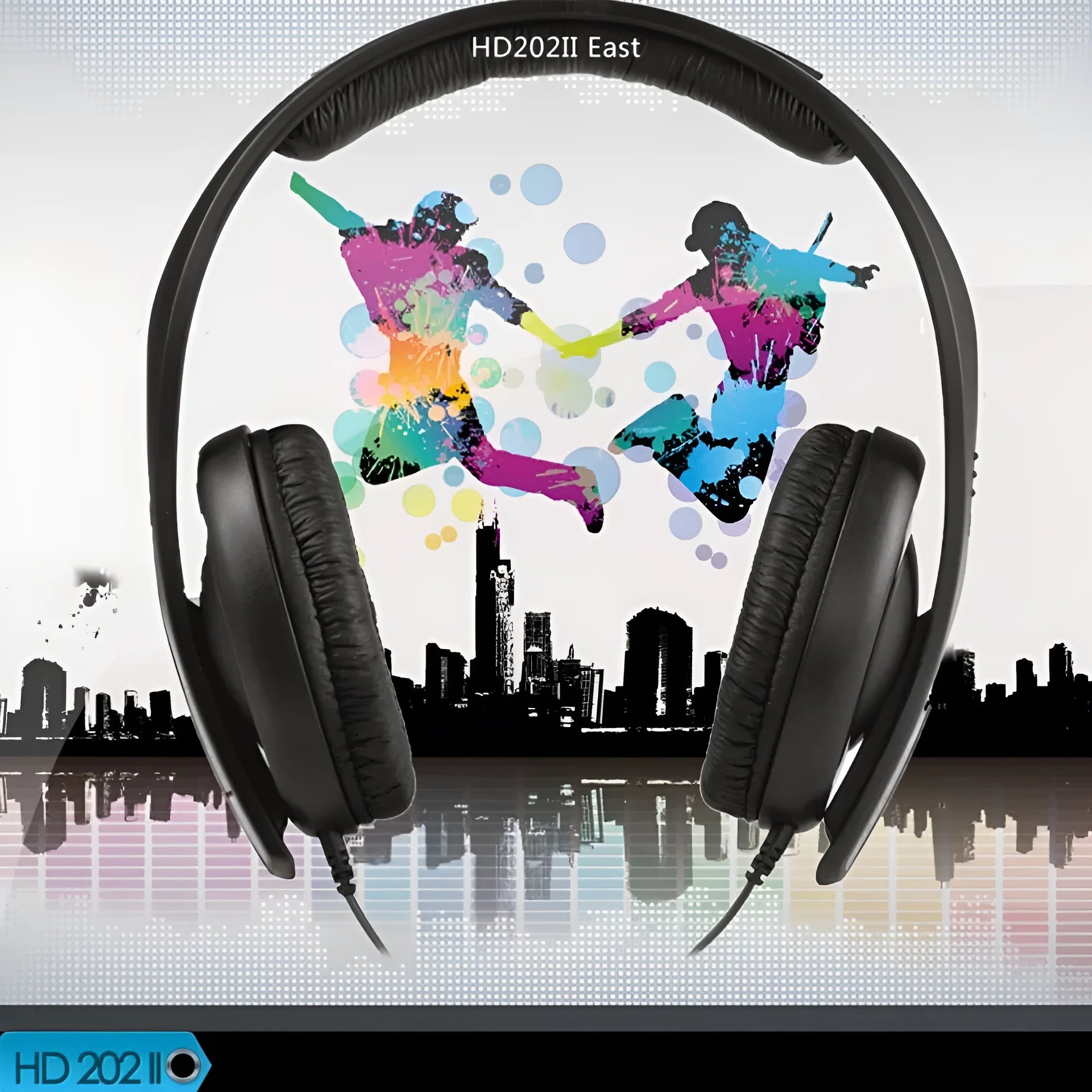 Black head-mounted stereo headphones with microphone and 3.5mm plug