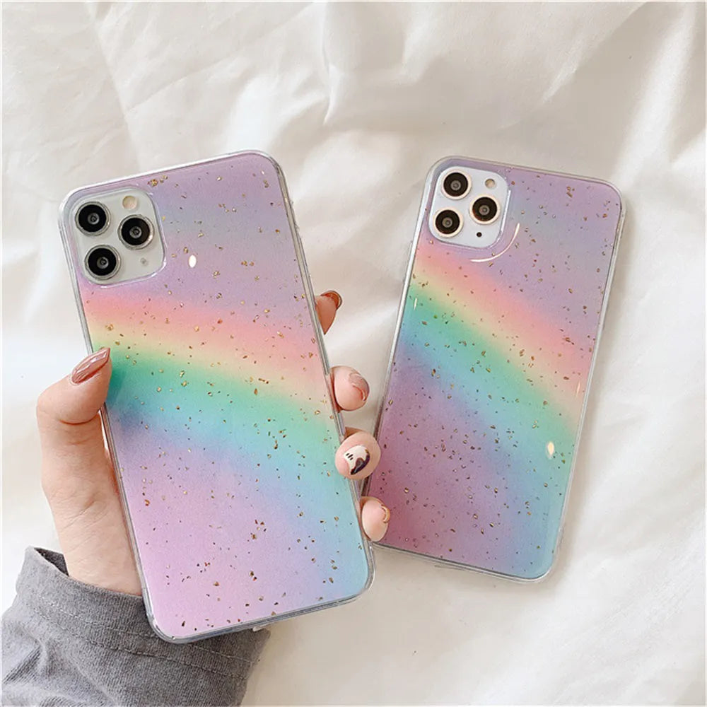 Rainbow gradient phone case with Japanese Korean stripes on TPU shell for iPhone models