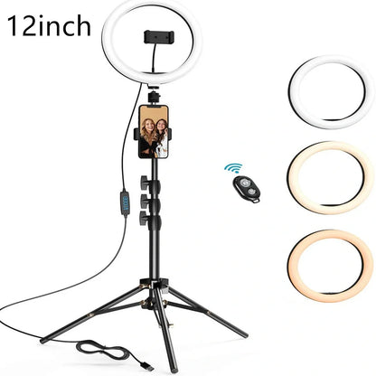 10-inch ring light with 26cm LED diameter on adjustable tripod stand for photography