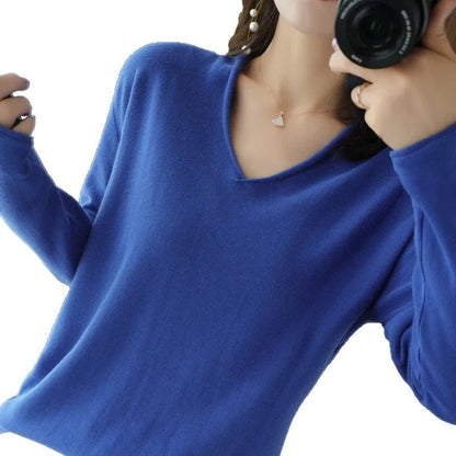 Women's V-neck long sleeve knitwear top in multiple colours with non-ironing fabric