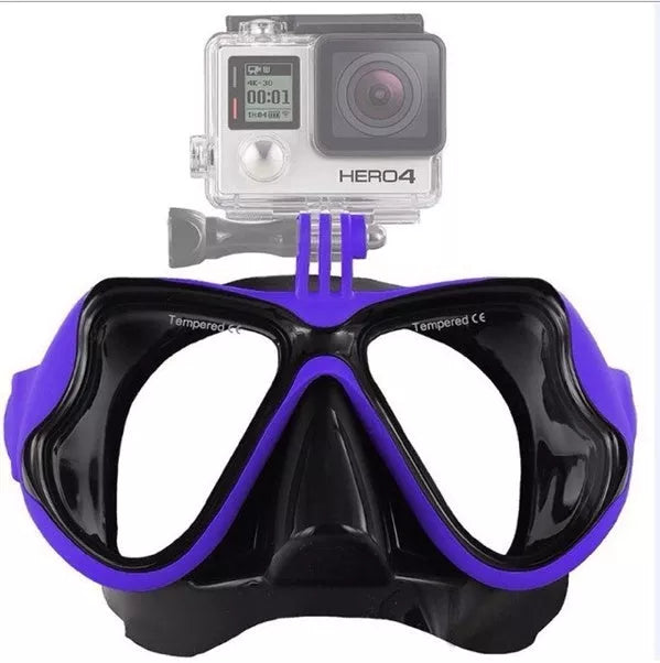 Sports DV diving glasses for GoPro and other action cameras in yellow, red, blue, and black