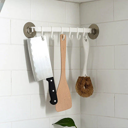 Versatile wall-mounting hooks with 180-degree rotating design, strong adhesive backing, and six movable hooks for seamless organization