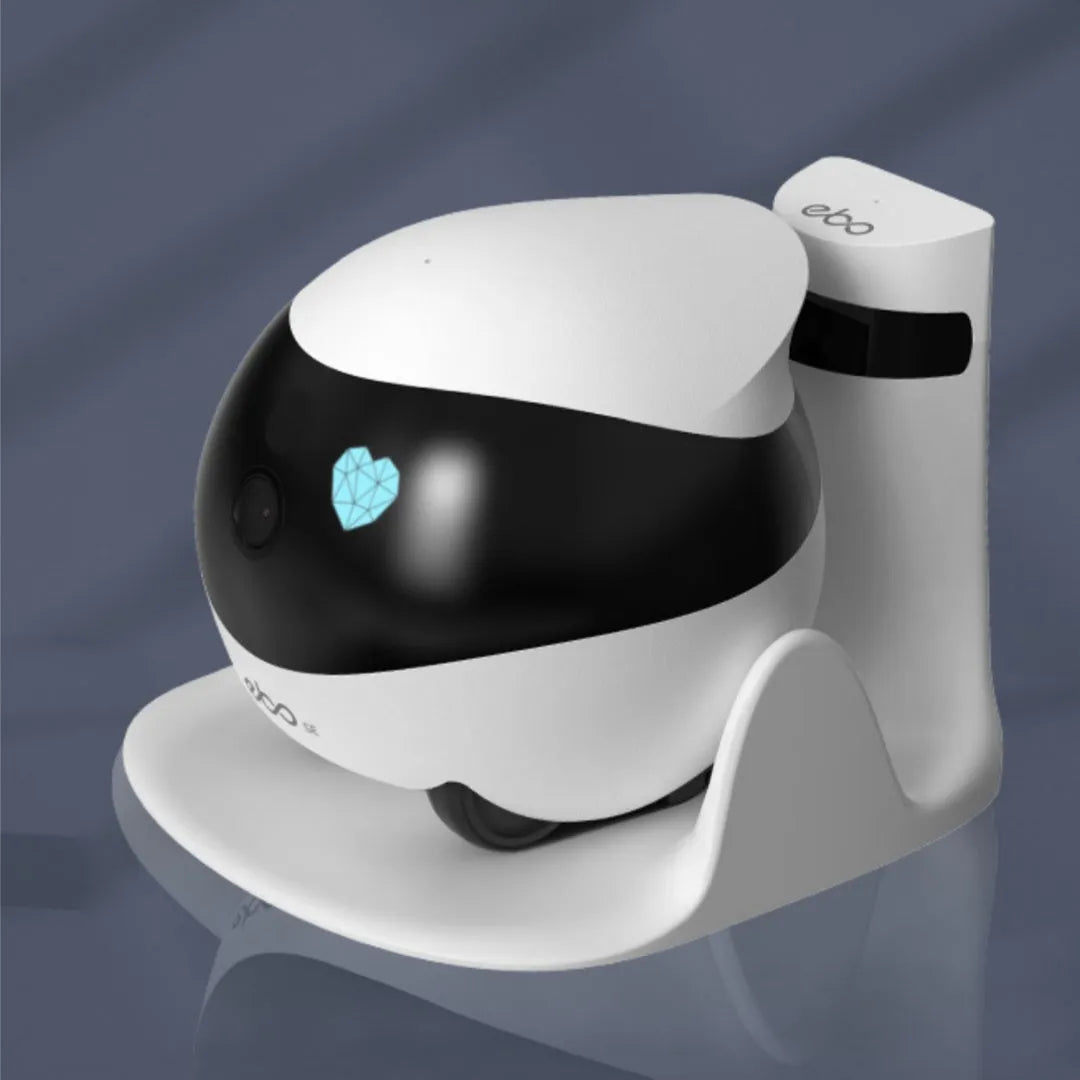 Smart home mobile surveillance robot camera with compact design and automatic docking station