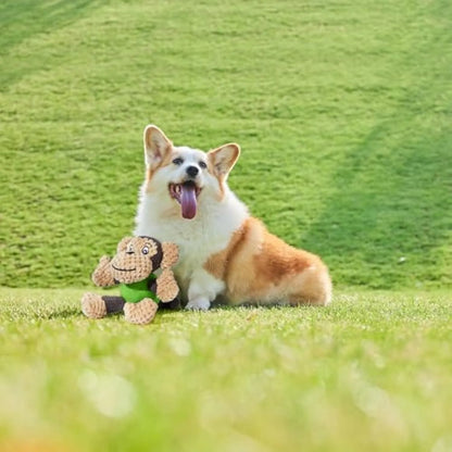 Cute cartoon monkey plush dog toy with squeaker, suitable for small and medium dogs.