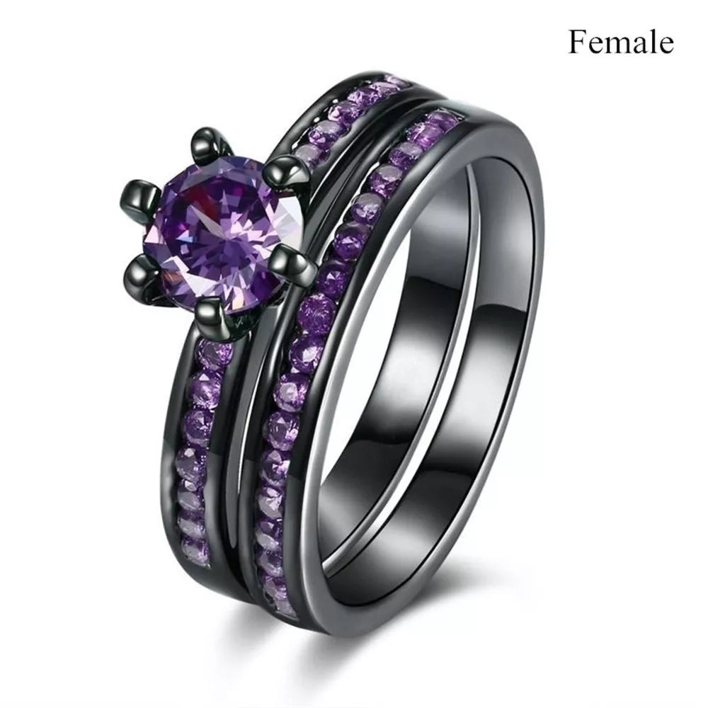 Lovers Purple Ring with geometric design and electroplating finish