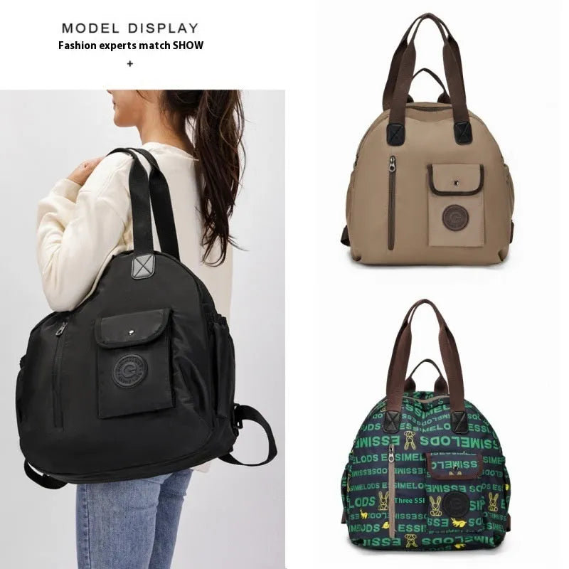 Outdoor backpack showing sandwich pocket design with 48cm height dimensions and nylon construction