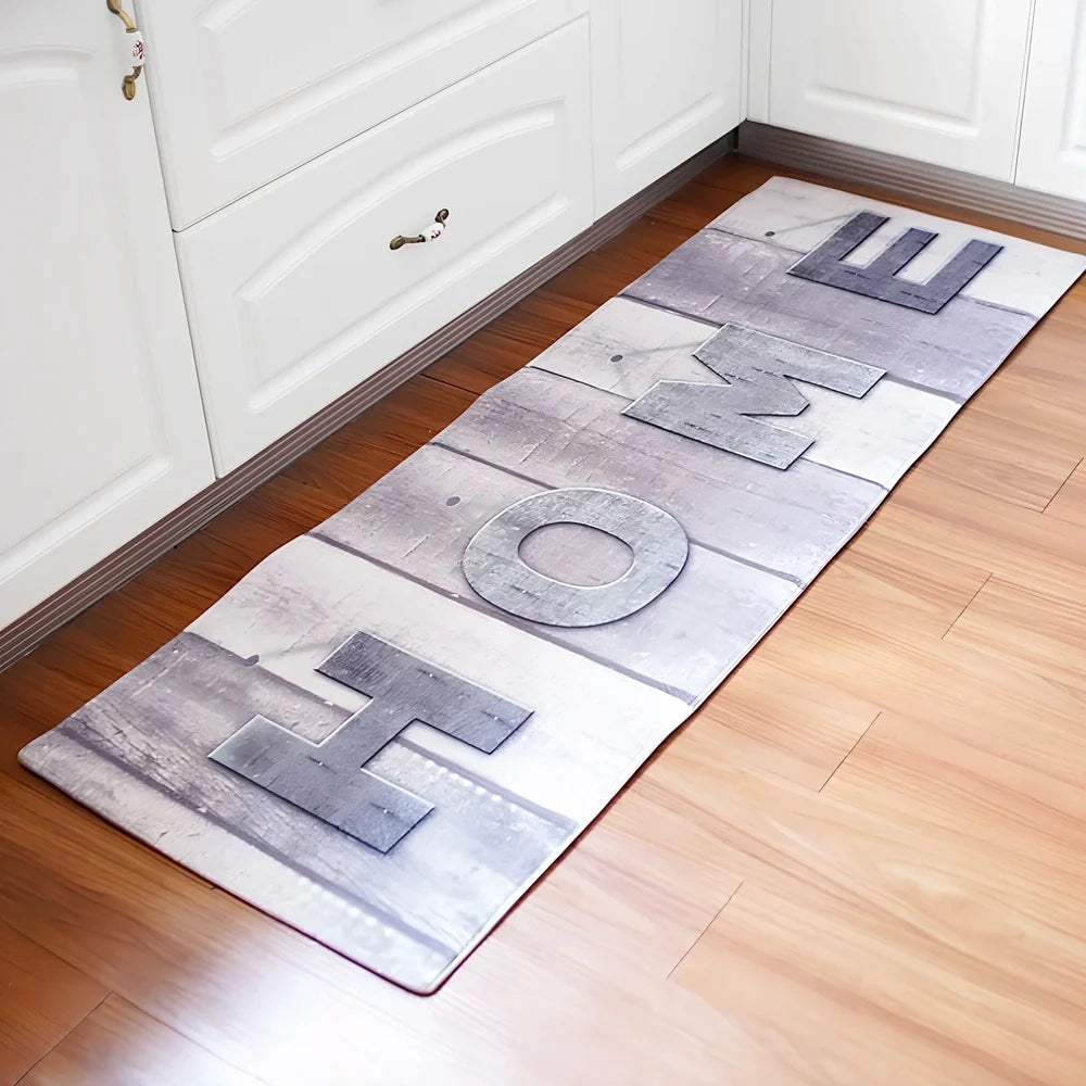 Printed long floor mat measuring 60x180cm with colourful pattern for bathroom and kitchen use