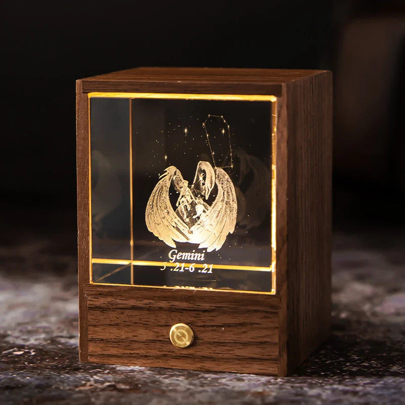 Premium crystal globe table lamp with black walnut base, projecting a mesmerizing display of stars and planets