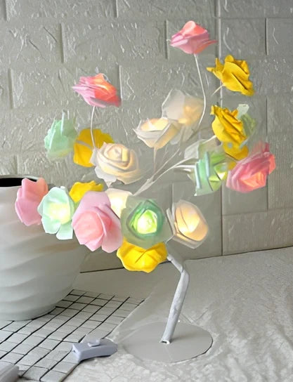 LED simulation small flower tree lamp with warm light illumination in White pink colour option