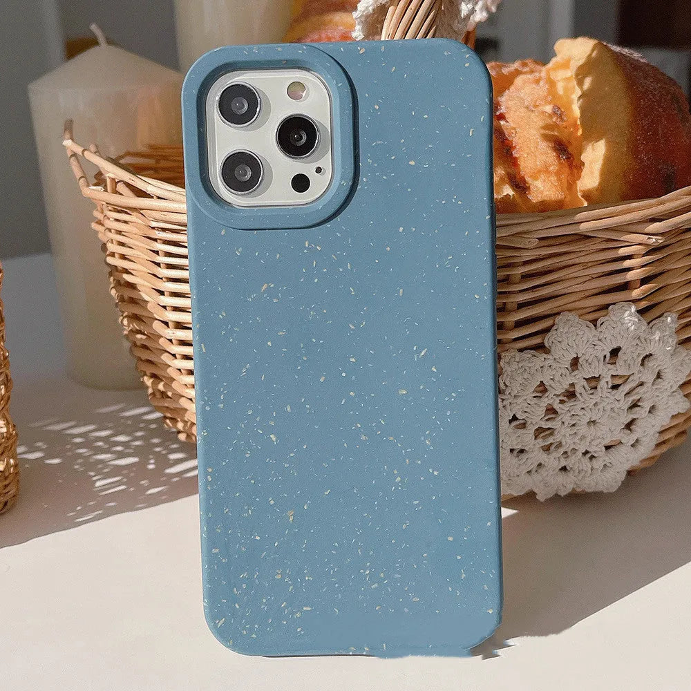 Wheat straw biodegradable phone case for Apple iPhone showing natural fibre texture and colour options