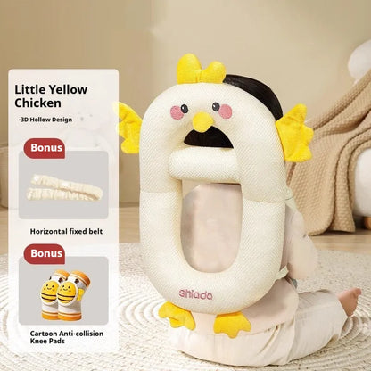 Cartoon animal themed anti-collision pillow for infant head and knee protection.