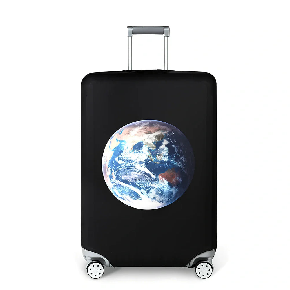 Elastic trolley case cover protecting luggage with polyester fabric, available in multiple sizes and patterns