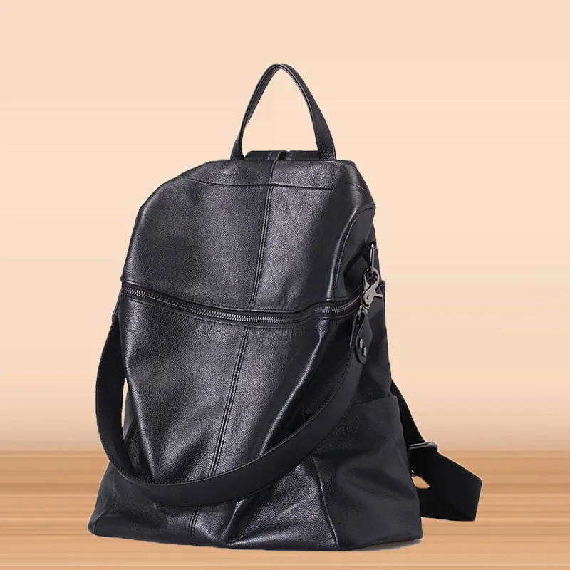 Women's genuine leather retro backpack in large and small size options with multiple compartments