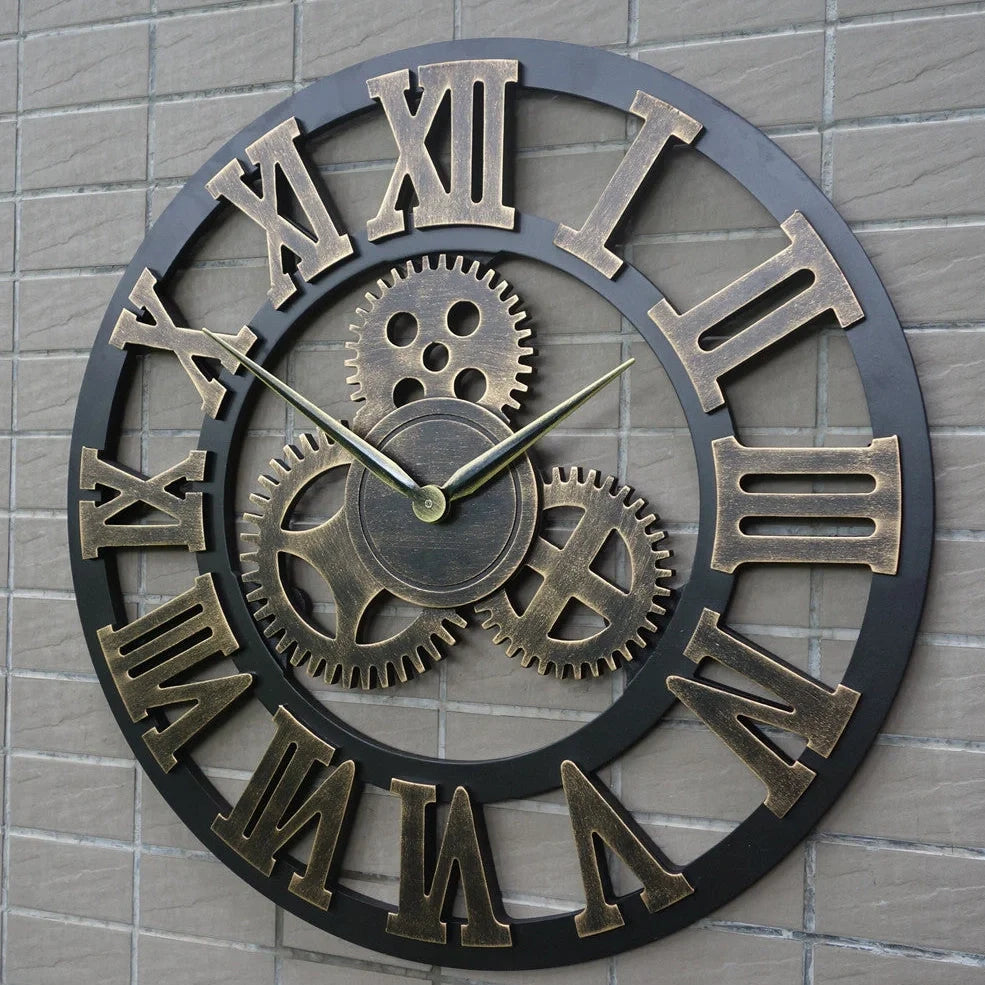 LOFT Art Wall Clock with 30cm diameter, quartz movement, and gold or silver finish on wall