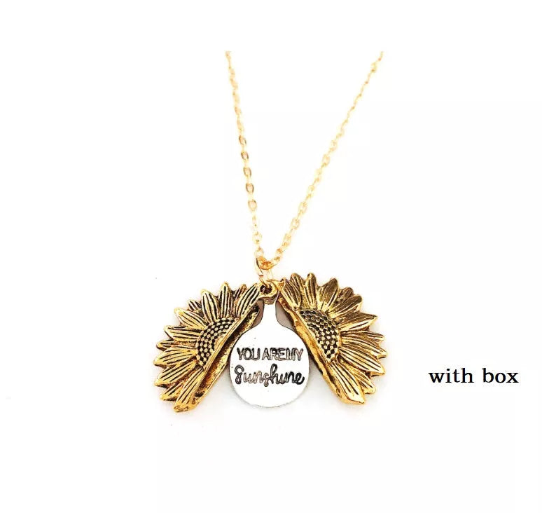 Sunflower Double Lettering Necklace in ancient gold, silver, and rose gold with adjustable chain