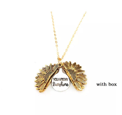 Sunflower Double Lettering Necklace in ancient gold, silver, and rose gold with adjustable chain
