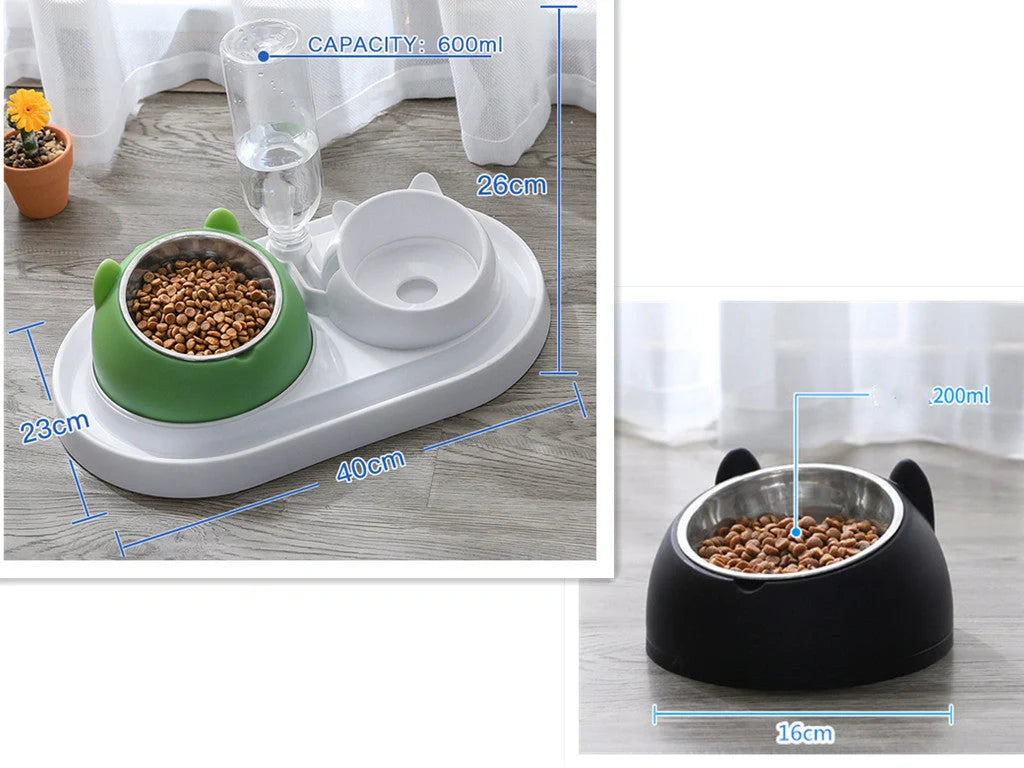 Stainless steel pet bowl with 15° tilt for cervical spine health, available in multiple colors