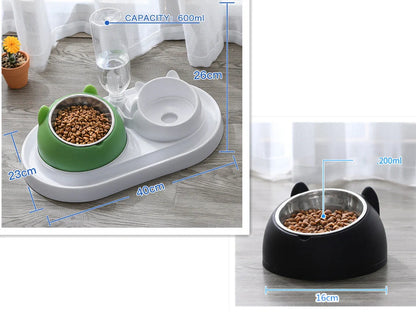 Stainless steel pet bowl with 15° tilt for cervical spine health, available in multiple colors