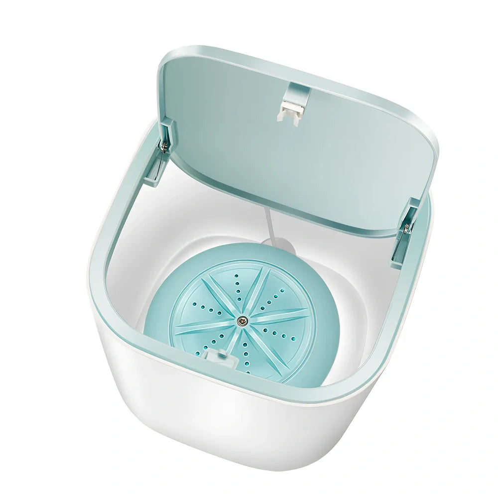 Mini turbo table washing machine in macaron blue with 17cm dimensions for washing underwear and socks