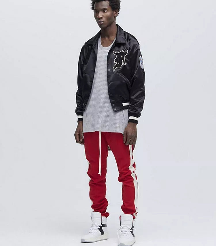 Men's casual pants with retro color stripe and inside zipper