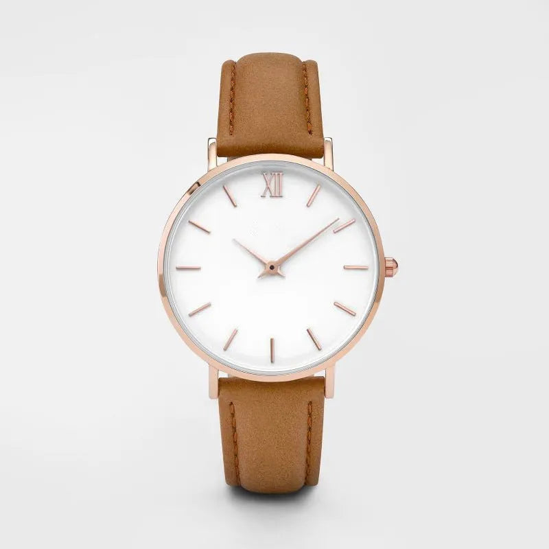 Women's square quartz watch with alloy case and PU leather strap in multiple colour options