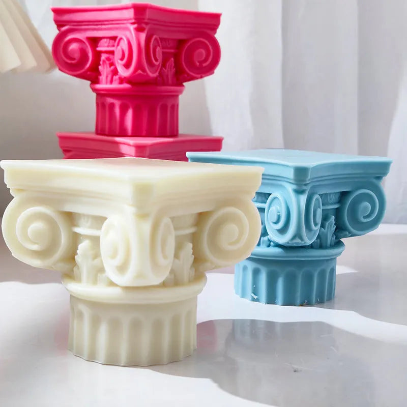 Silicone Roman Pillar candle mould with irregular column design.